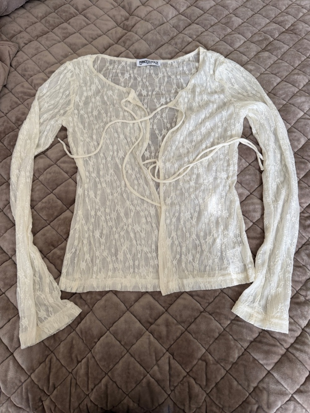 Princess Polly  Lace Tie-Front Sheer Blouse